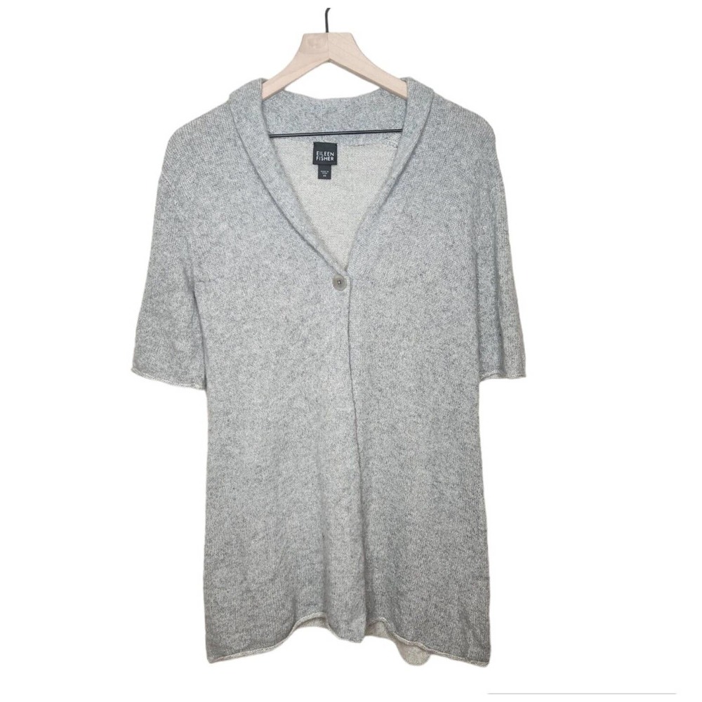 Eileen Fisher Cashmere Cardigan Sweater Gray Short Sleeve 1-button Woman Size XS